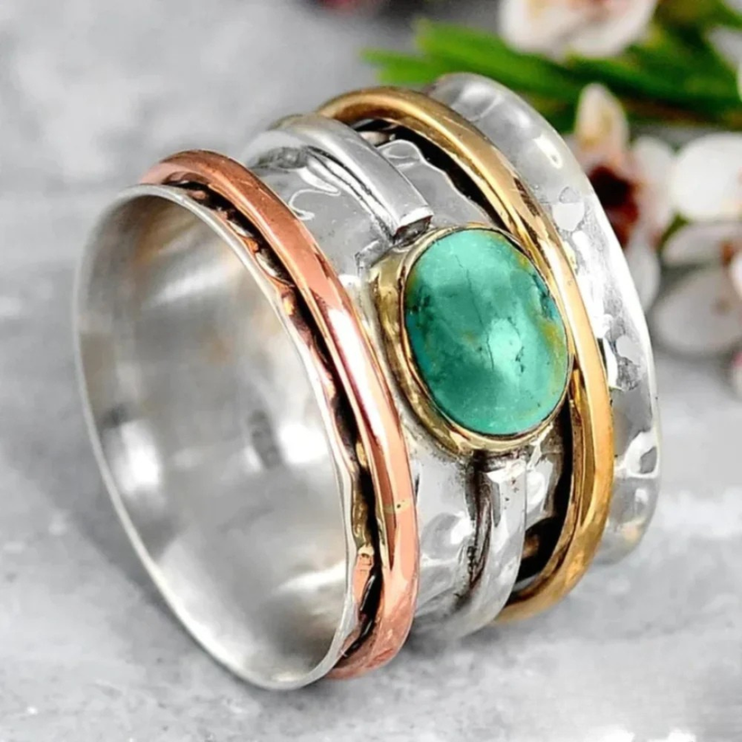 Vintage gold and silver ring with turquoise