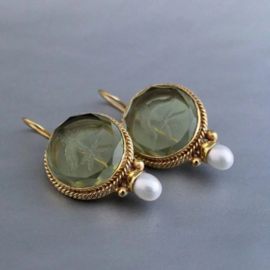 Vintage Green Stone Earrings