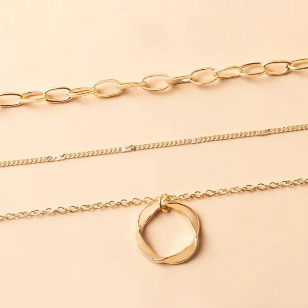 Vintage Layered Gold Necklace with Pendant