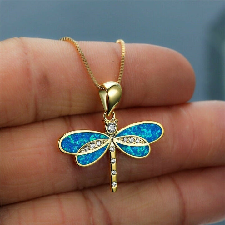 Gold Butterfly Necklace with Opal