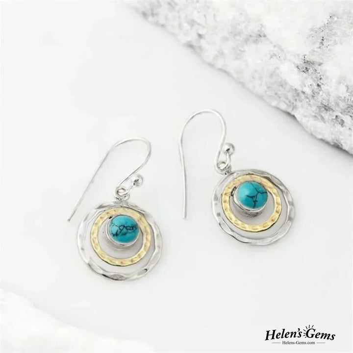 Boho Saturnus Earrings with Turquoise Stone in Silver and Gold